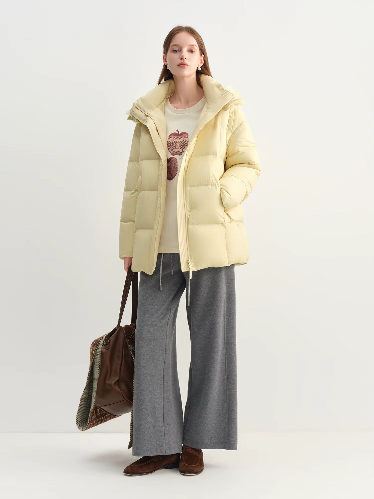 Winter 2025 Women's Oversized Puffer Jacket - Short Hooded Down Coat 90% White Duck Down Fill for Casual Comfort and Warmth