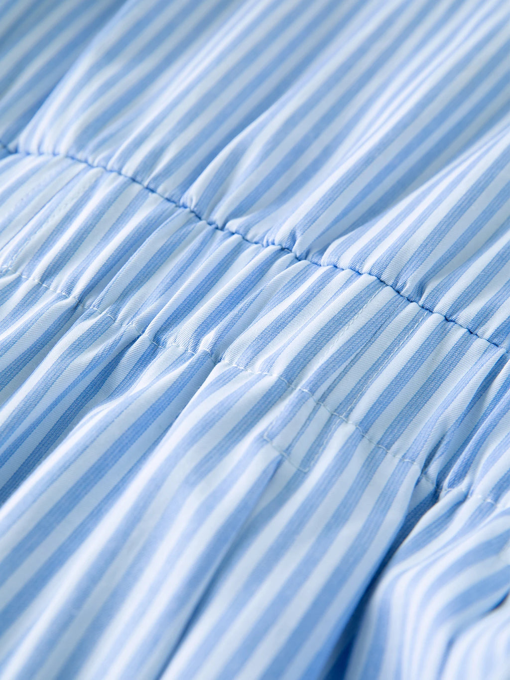 DUSHU Blue and White Striped Design Pleated Three-quarter Sleeve Waist Shirt Dress 2025 Autumn