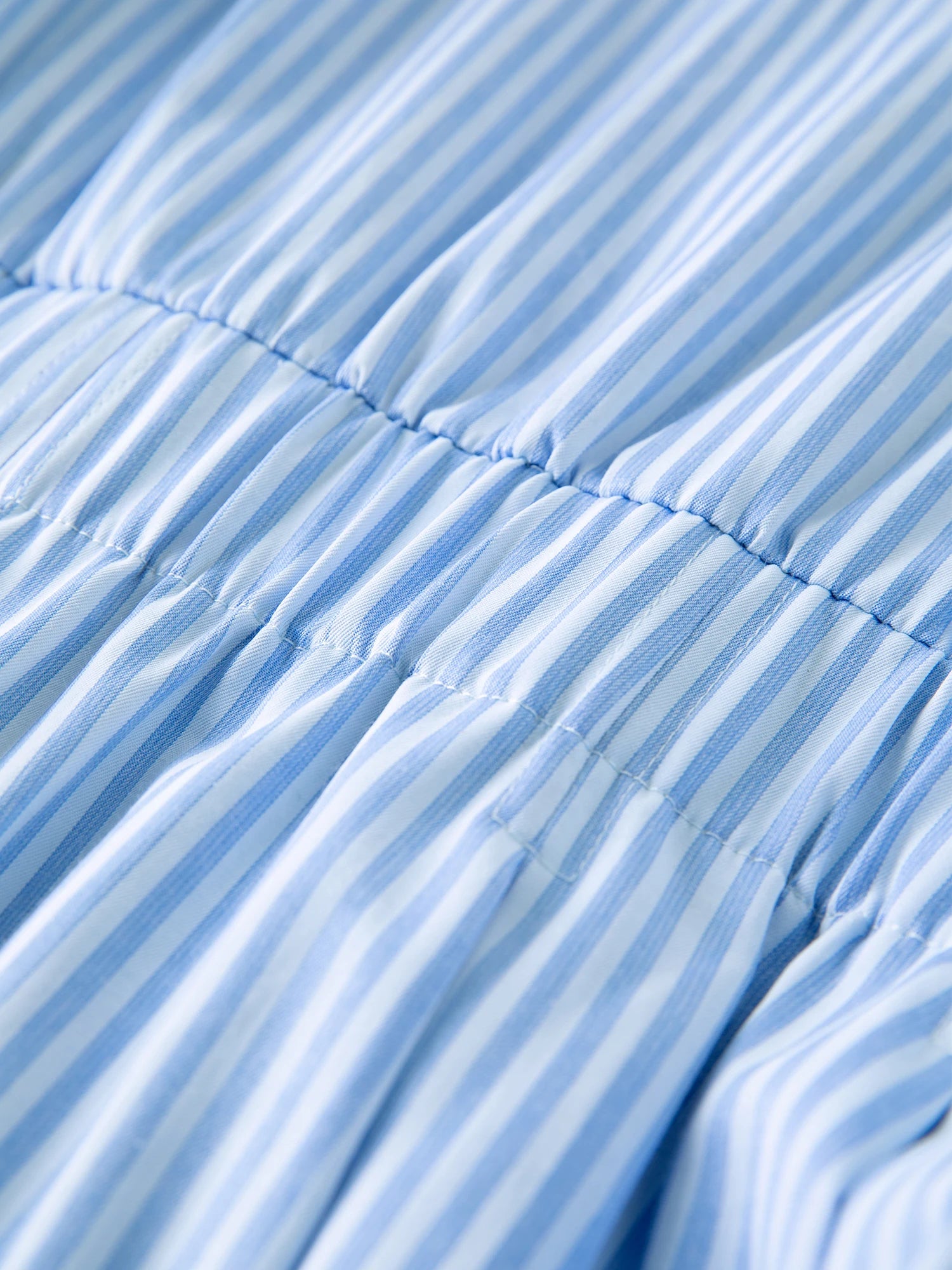 DUSHU Blue and White Striped Design Pleated Three-quarter Sleeve Waist Shirt Dress 2025 Autumn