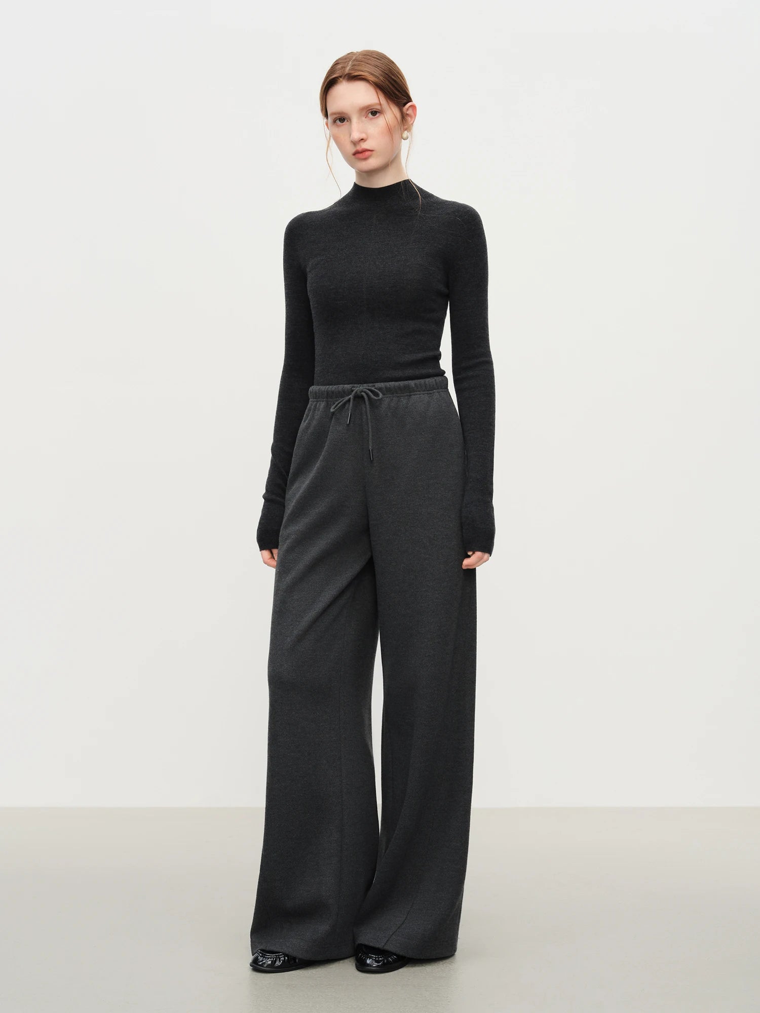 FSLE Relaxed Lazy Straight-leg Versatile Knitted Casual Pants Women Solid 2025 Winter New Slim Pants