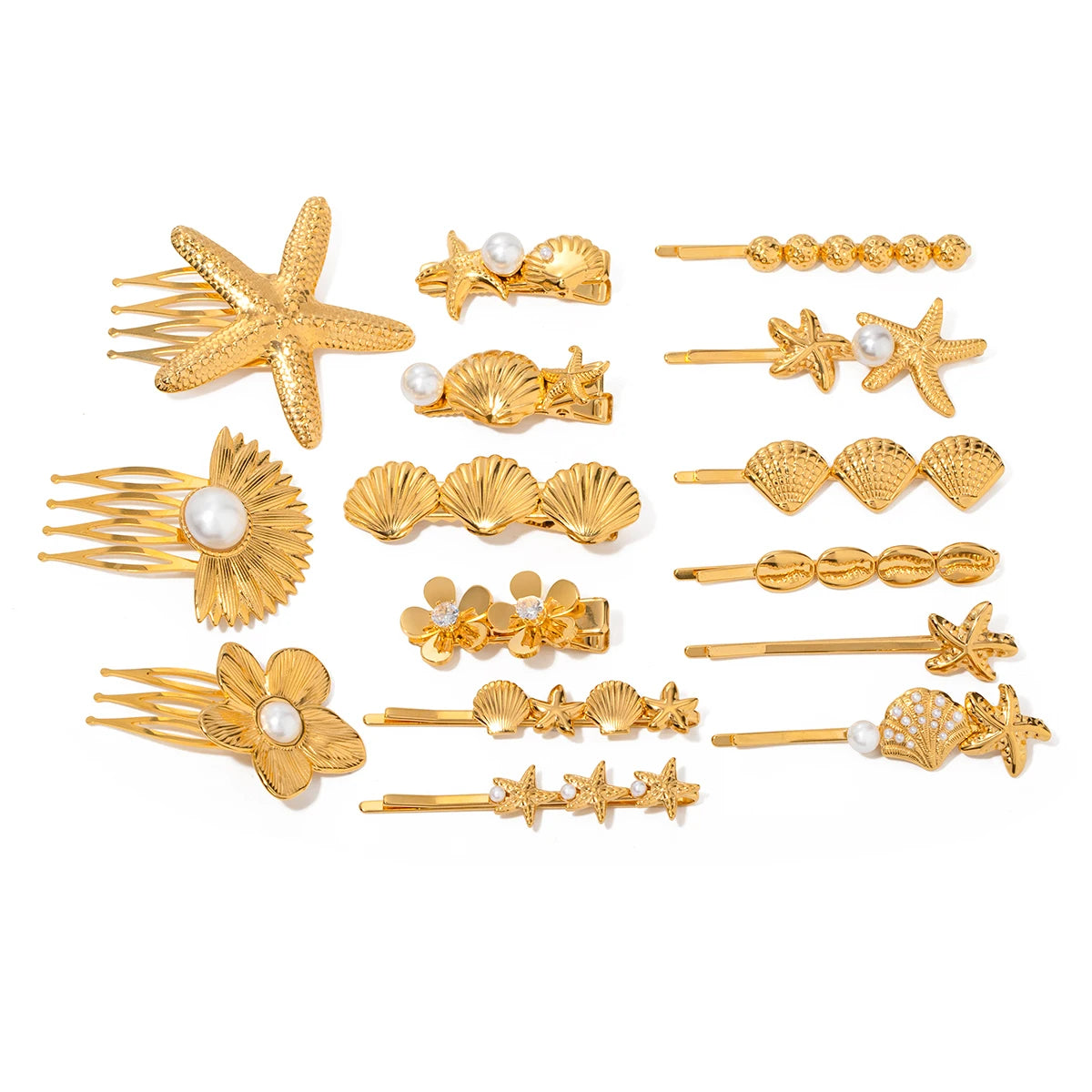 Uworld Trendy gold plated hair accessories Ocean Flower Series Stainless Steel Hair Clip Gift For Her