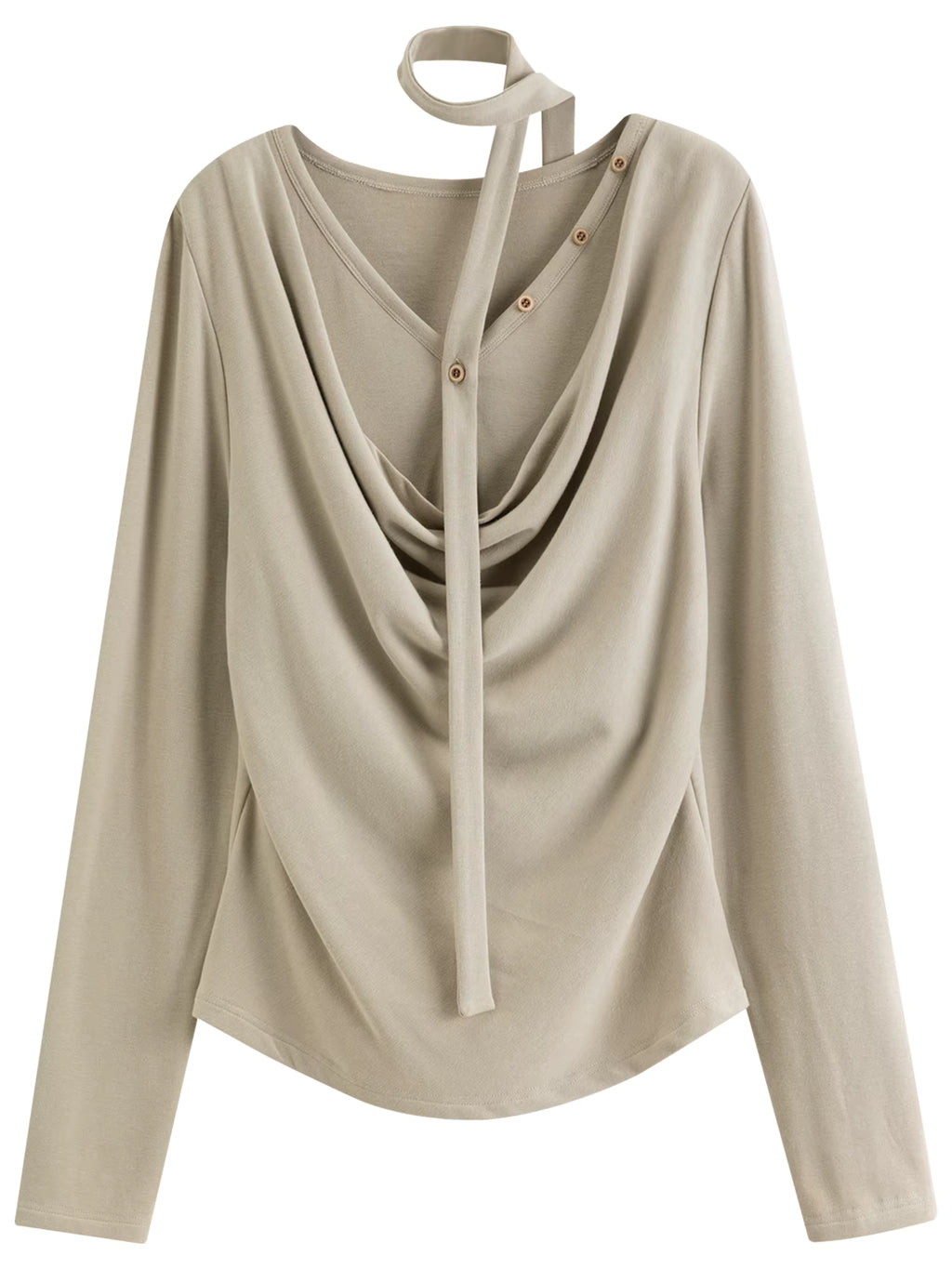 Plus-Size Women Layered Art Long-Sleeve T-Shirt with Floating Ribbon neckline Mock Two-Piece Slimming Top for Curvy Women