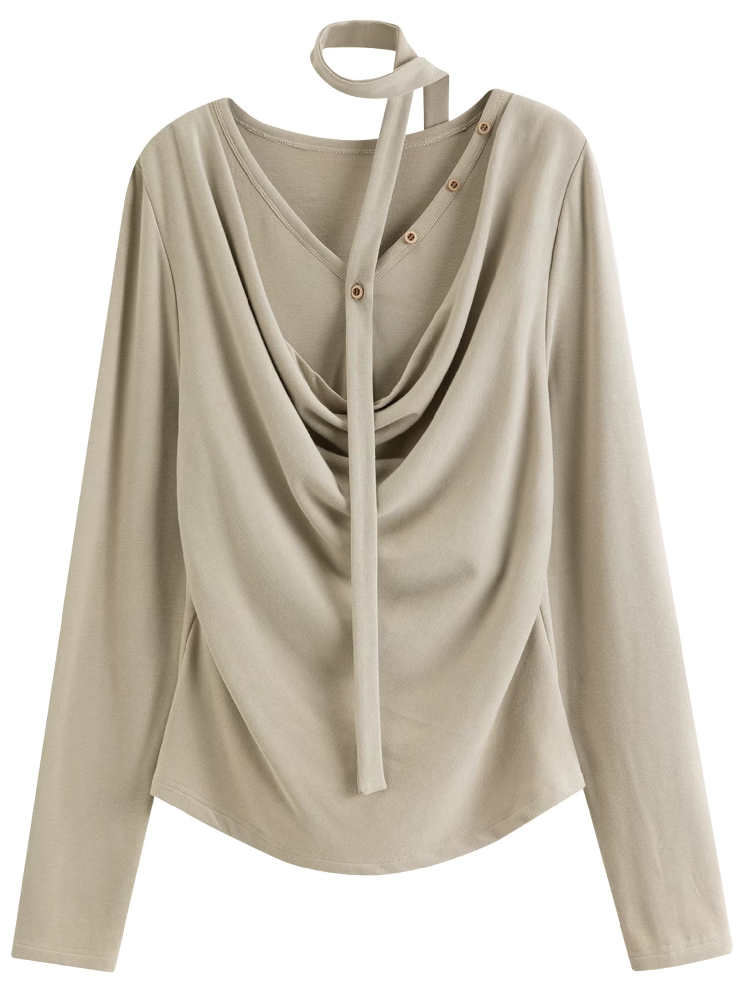 Plus-Size Women Layered Art Long-Sleeve T-Shirt with Floating Ribbon neckline Mock Two-Piece Slimming Top for Curvy Women