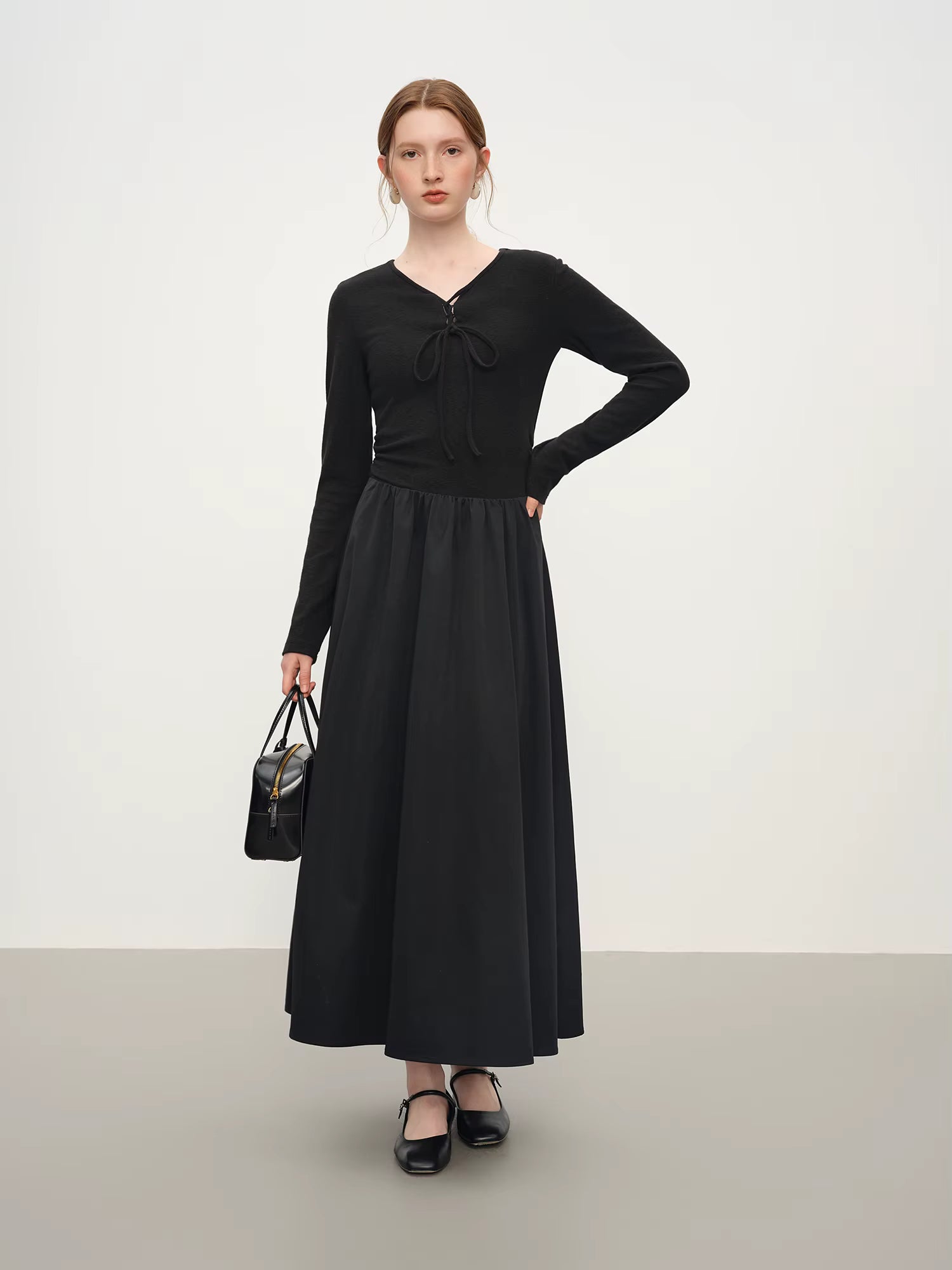 Elegant Autumn Party Dress Knit Patchwork Long Sleeves Dress for Women Fall Winter 2025 New Arrival Stretchy Inner Dresses