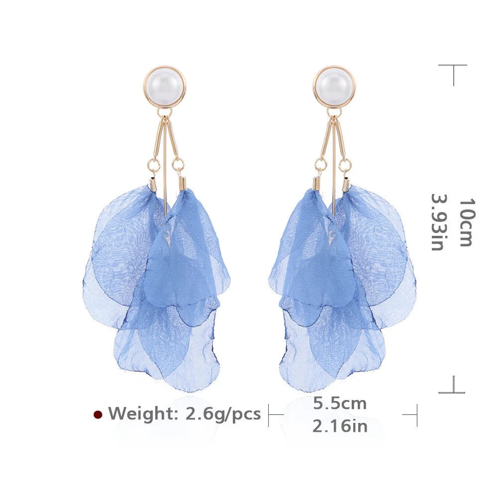 Badu Pearl Long Handmade Flower Tassel Earrings Girl Statement Jewelry Yarn Fabric Pendant Earrings for Women