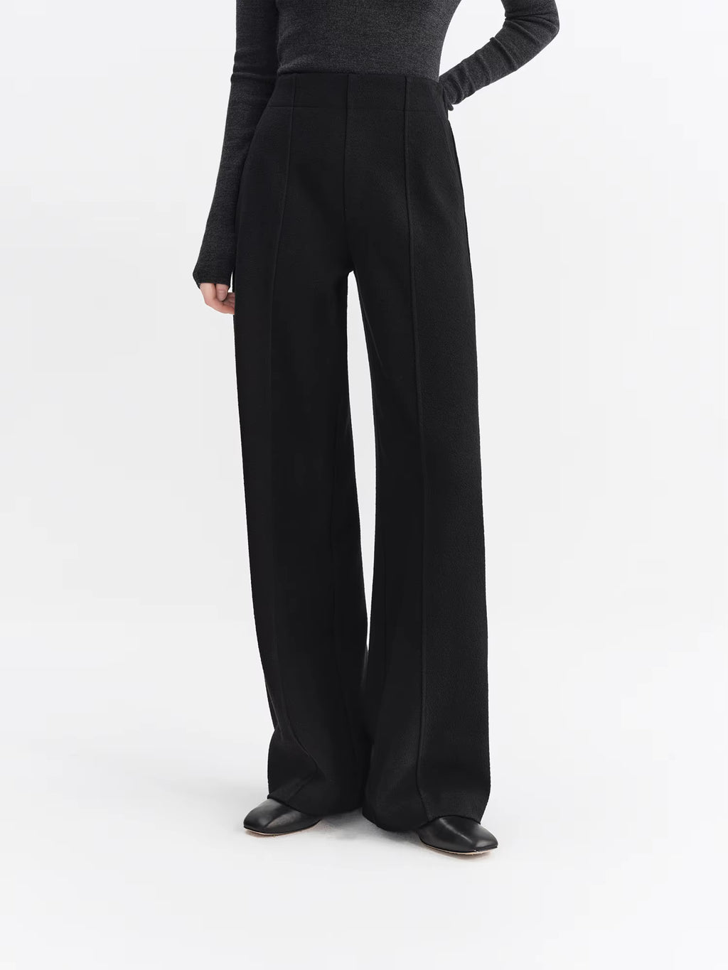 2025 Winter Women's High Waist Wide Leg Pants with Acetate Wool Feel Fabric - Flowy Straight Cut Trousers for Casual