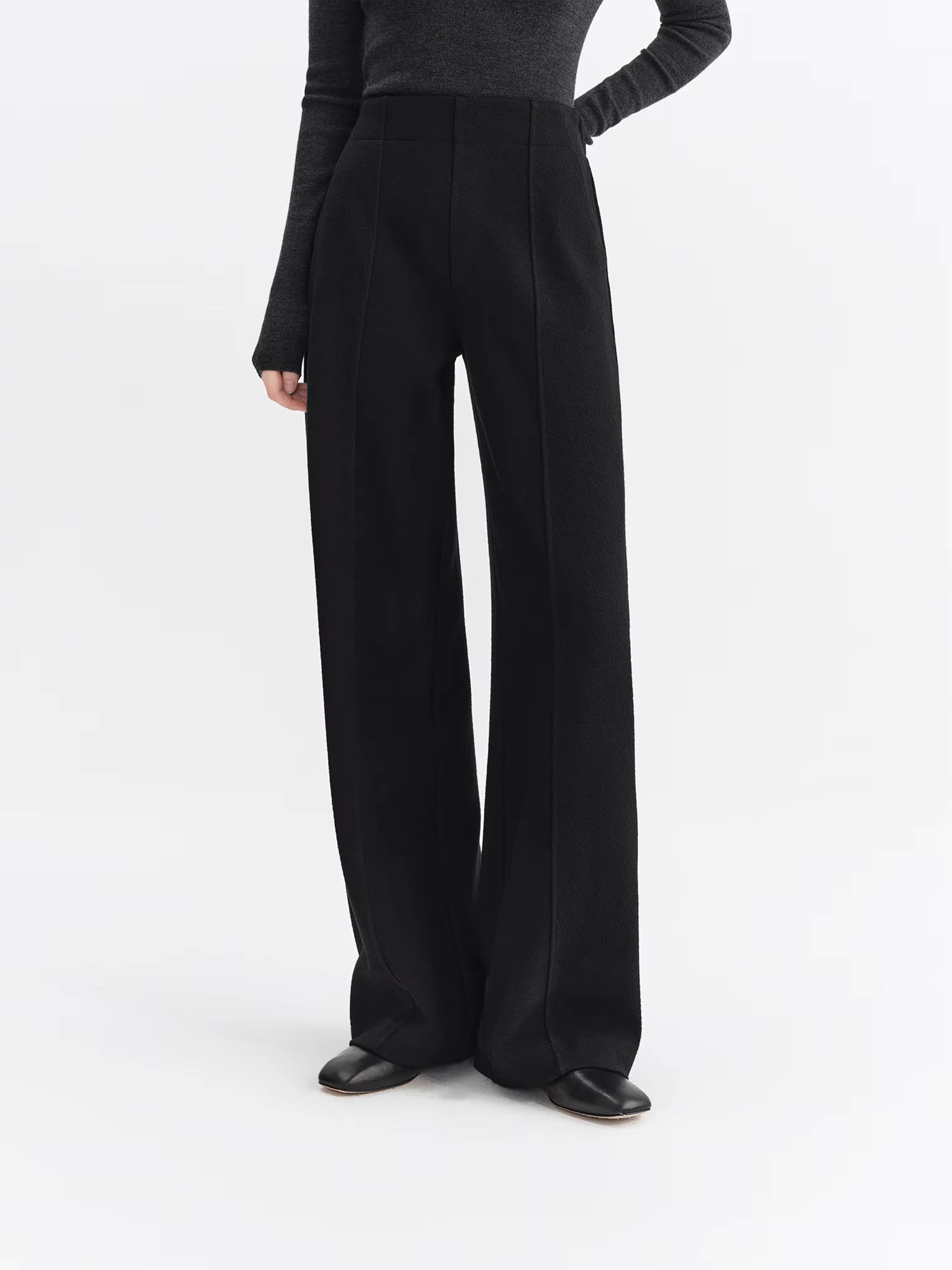 2025 Winter Women's High Waist Wide Leg Pants with Acetate Wool Feel Fabric - Flowy Straight Cut Trousers for Casual