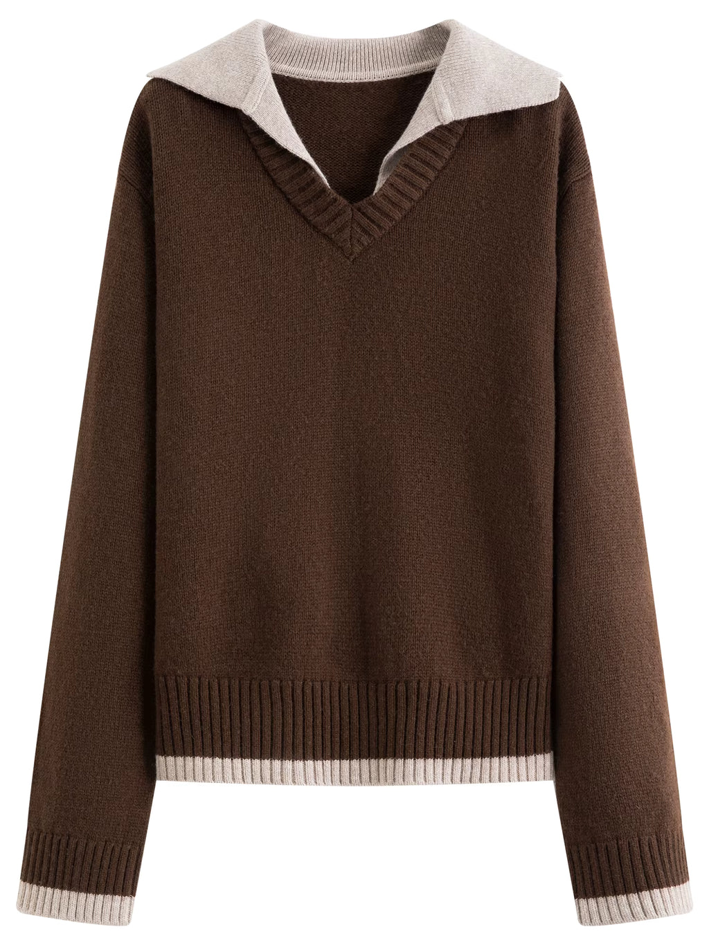 Fake Two-piece Design Pullovers Female Contrast Color Lapel Loose Casual Sweater for Women Winter 2025 New Style