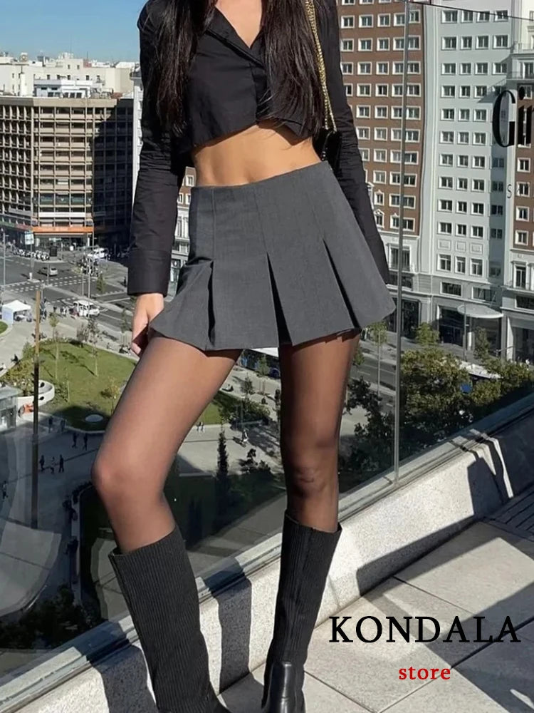 Dark Grey Mini Skirts Women Ruffles Pleated Sexy Shorts Skirts Female Fashion 2024 Streetwear Mujer Faldas