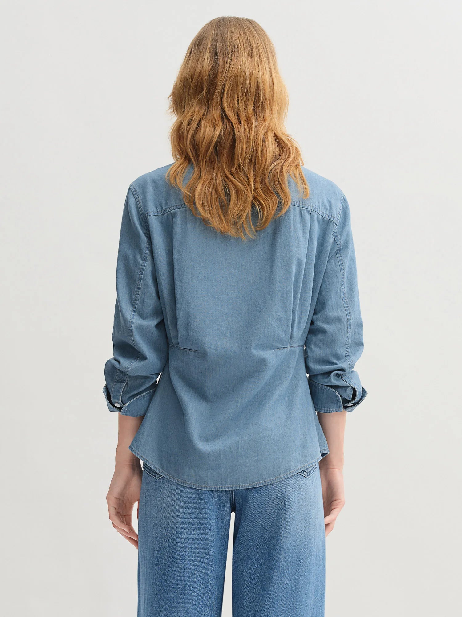 DUSHU Plus Size Double Collar Design Denim Shirt For Women 2025 New Arrival Autumn French Style Top