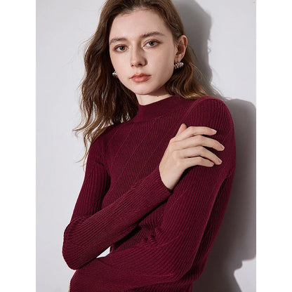 TOYOUTH Women Knitted Sweater 2024 Autumn Winter New Wool Blended Turtleneck Pullover Sweater Ankola Red