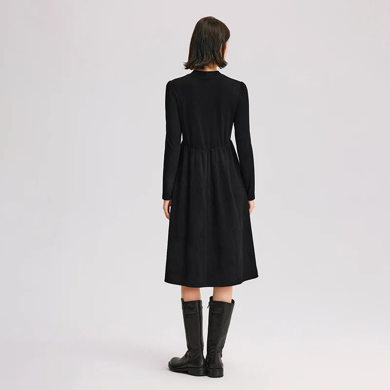 Semir Dress Women Mid-Length Slim Fit Shoulder-Fitting Inner Wear Elegant 2024 New Winter Patchwork Corduroy Little Black Dress