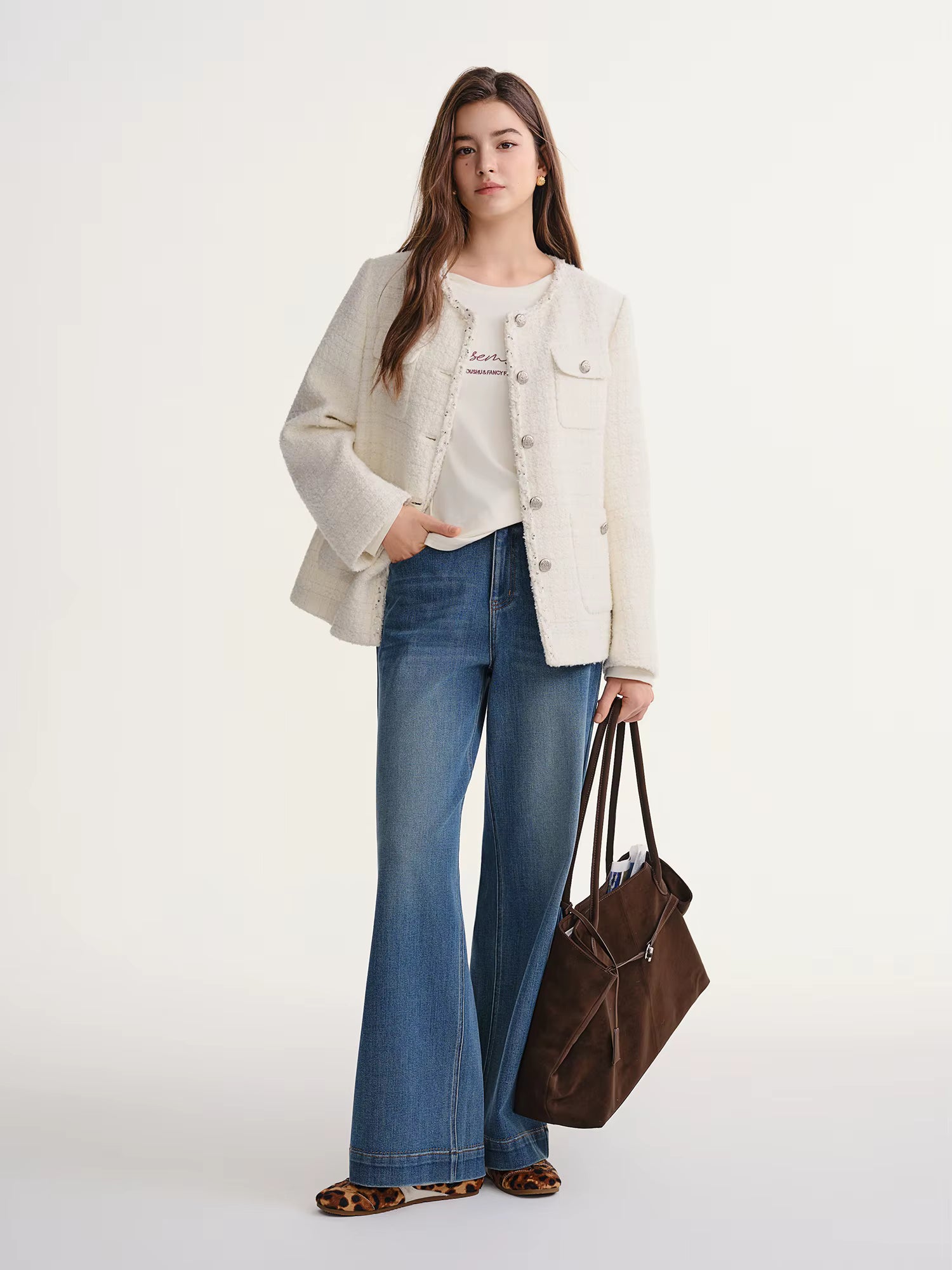 Autumn Winter 2025 Women's Embellished Tweed Jacket - Heavy Craft Lace Trim & Braided Detail Casual Elegance Outerwear