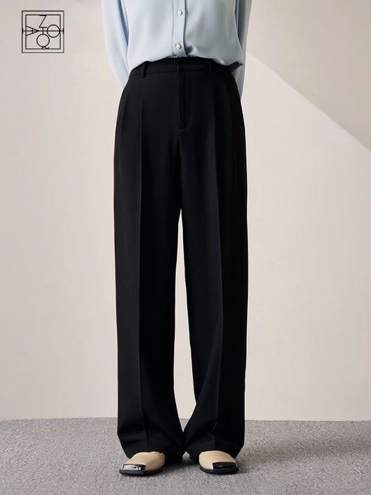 ZIQIAO High Waisted Straight Tube Floor Mop Suit Pants For Women 2023 New Loose Drape Slimming Casual Pants Office Lady