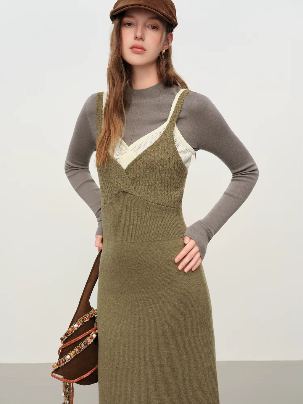 Women's Sleeveless Slip Dress Set 2025 Autumn Winter Knit Two Piece Outfit Relaxed Fit Loungewear Trendy Vest Strappy Dress