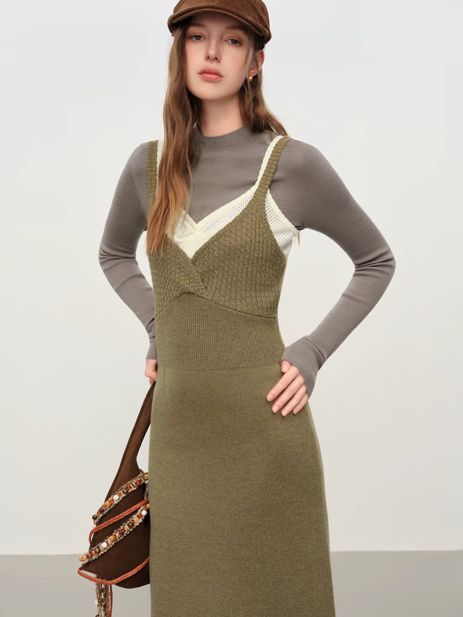 Women's Sleeveless Slip Dress Set 2025 Autumn Winter Knit Two Piece Outfit Relaxed Fit Loungewear Trendy Vest Strappy Dress