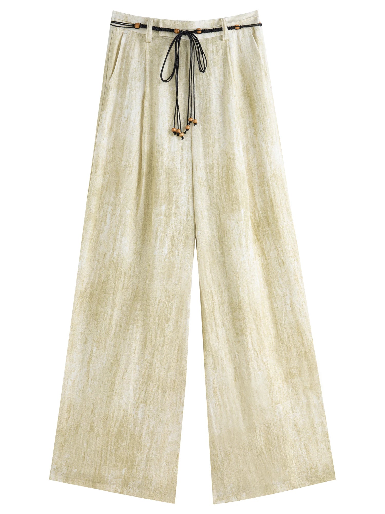 FSLE【2 Colors】Women Wide Leg Trouser Tie-dye Yellow Color Sashes Decoration Full Length Female Autumn Pants Black Pant 24FS13301