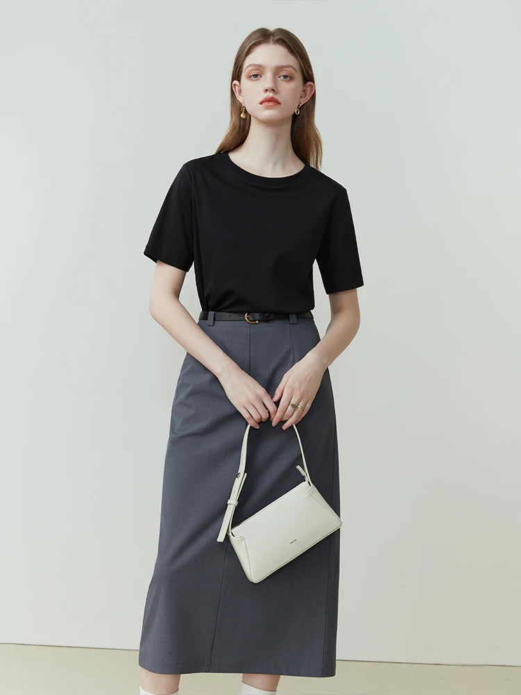 Cotton Short-Sleeved T-Shirt Round Neck Straight White Black Top For Women