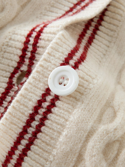 DUSHU Plus Size Two Color Mid-length Knitted Cardigan For Women 2024 Winter New Design Warm Fashion Sweater Coat 24DS84094