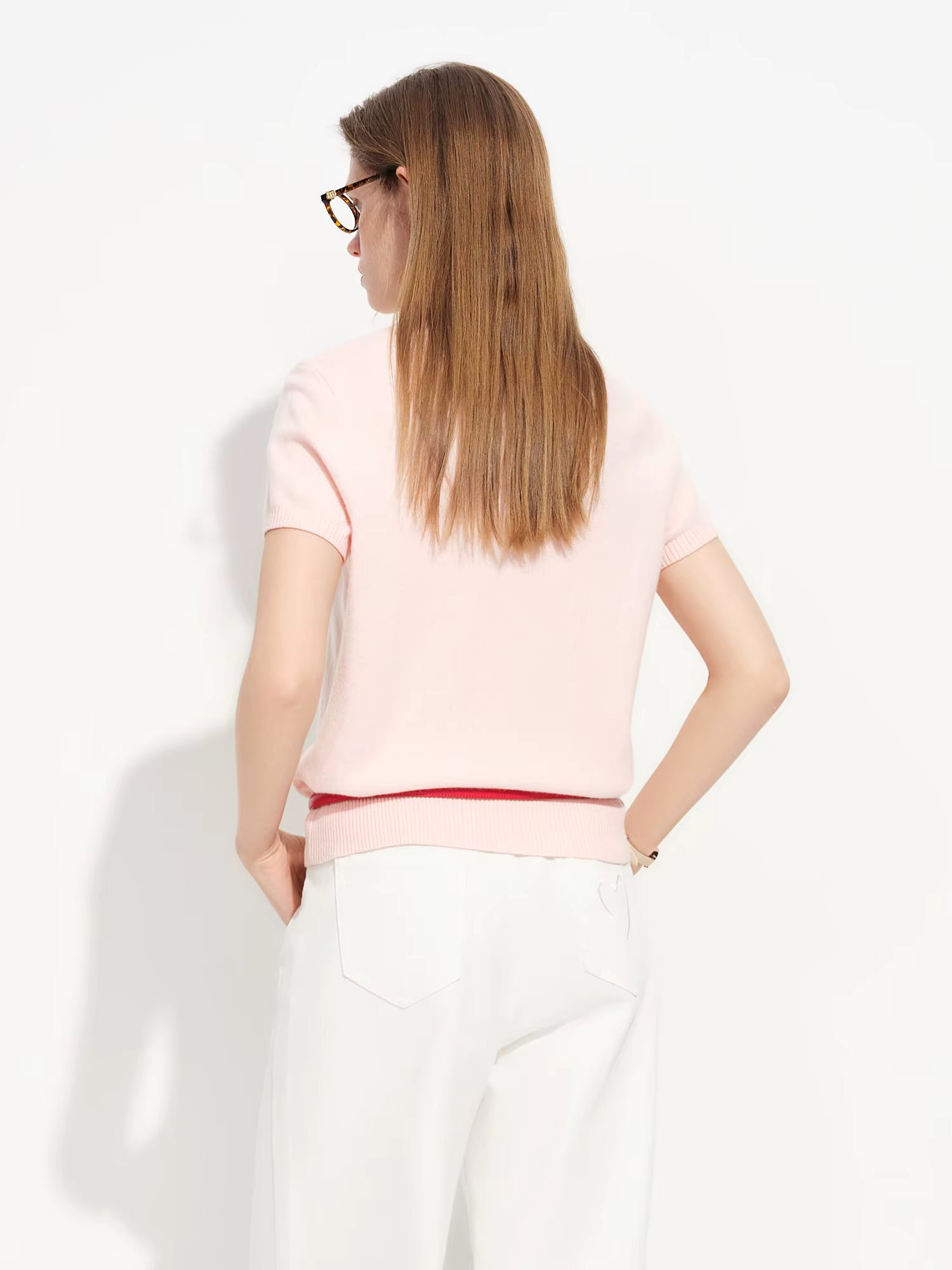 Women's Spring 2026 New Style Faux Pearl Embellished Fun Puppy Short-Sleeve Knit Sweater Citywalk Daily Homewear