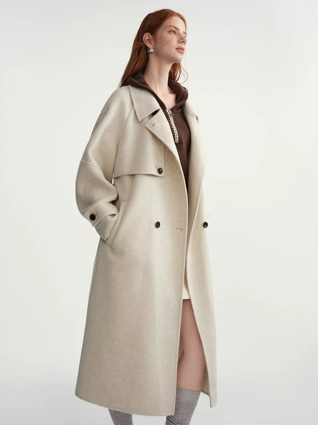 2025 Winter Women's Trench Style Double-Faced Wool Coat with Notch Lapel - Reversible Warm Overcoat for Casual Office Wear