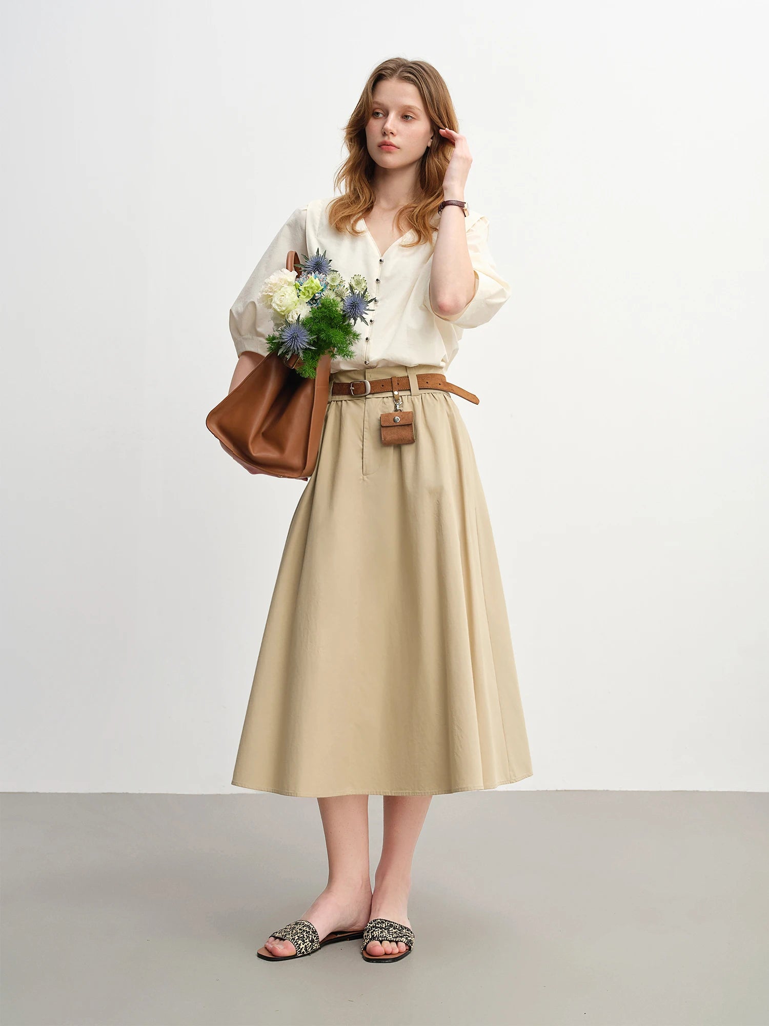 DUSHU V-neck Blouse Half Sleeve Solid Simple Ins Korean Style 2025 Autumn New Fashion Commuting All-match Slim Tops