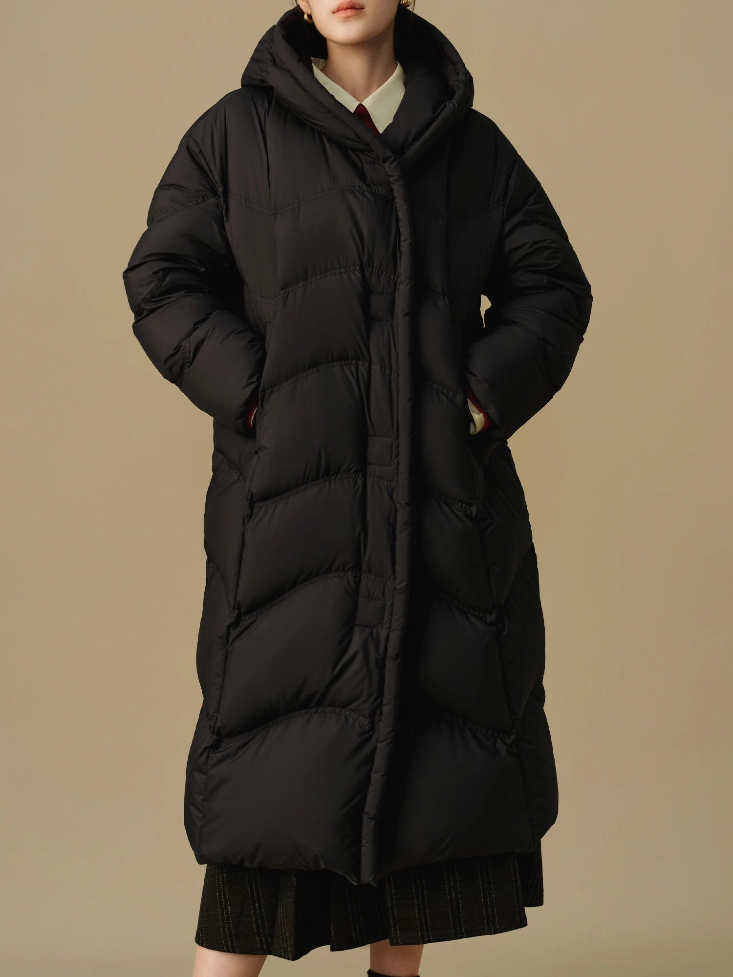 DUSHU 215-236G Filling Amount Simple Elegant High-end Long Down Jacket 2024 Winter New Cold Resistant Jacket 24DS84032