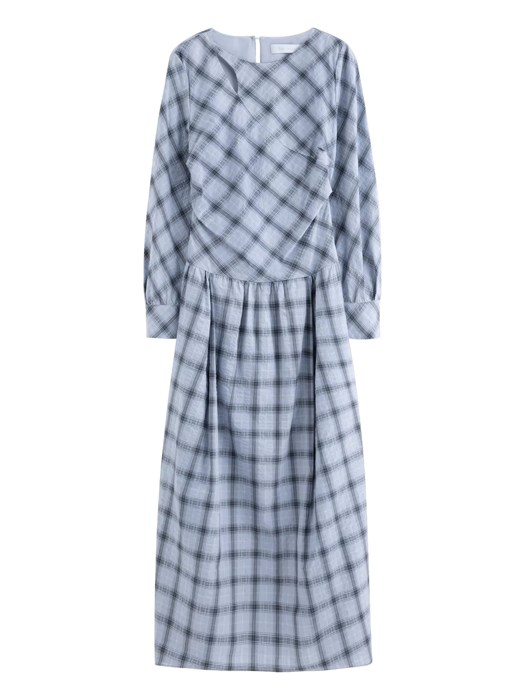 Retro Blue-grey Plaid Fitted Waist Tie Long-sleeved Dresses Women Slim Commuting Design Age-reducing New Winter Style 2025