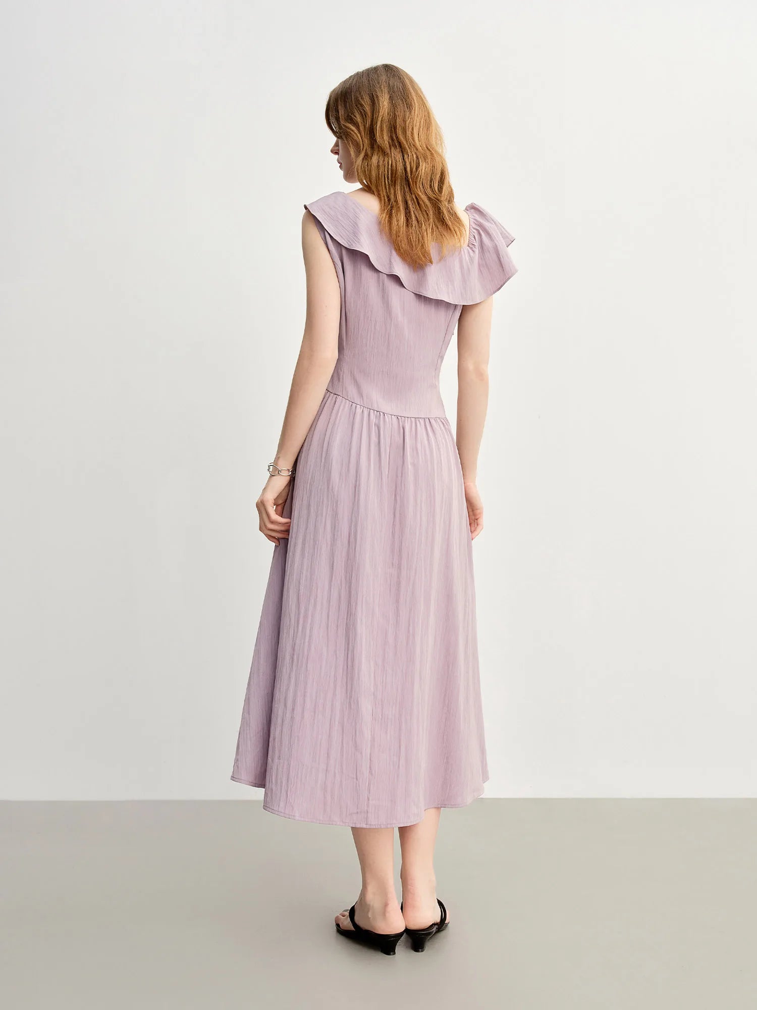 DUSHU Light Purple Romantic Ruffled Off-shoulder Sleeveless Dress 2025 Summer New Arrival Long Dress Holiday Season