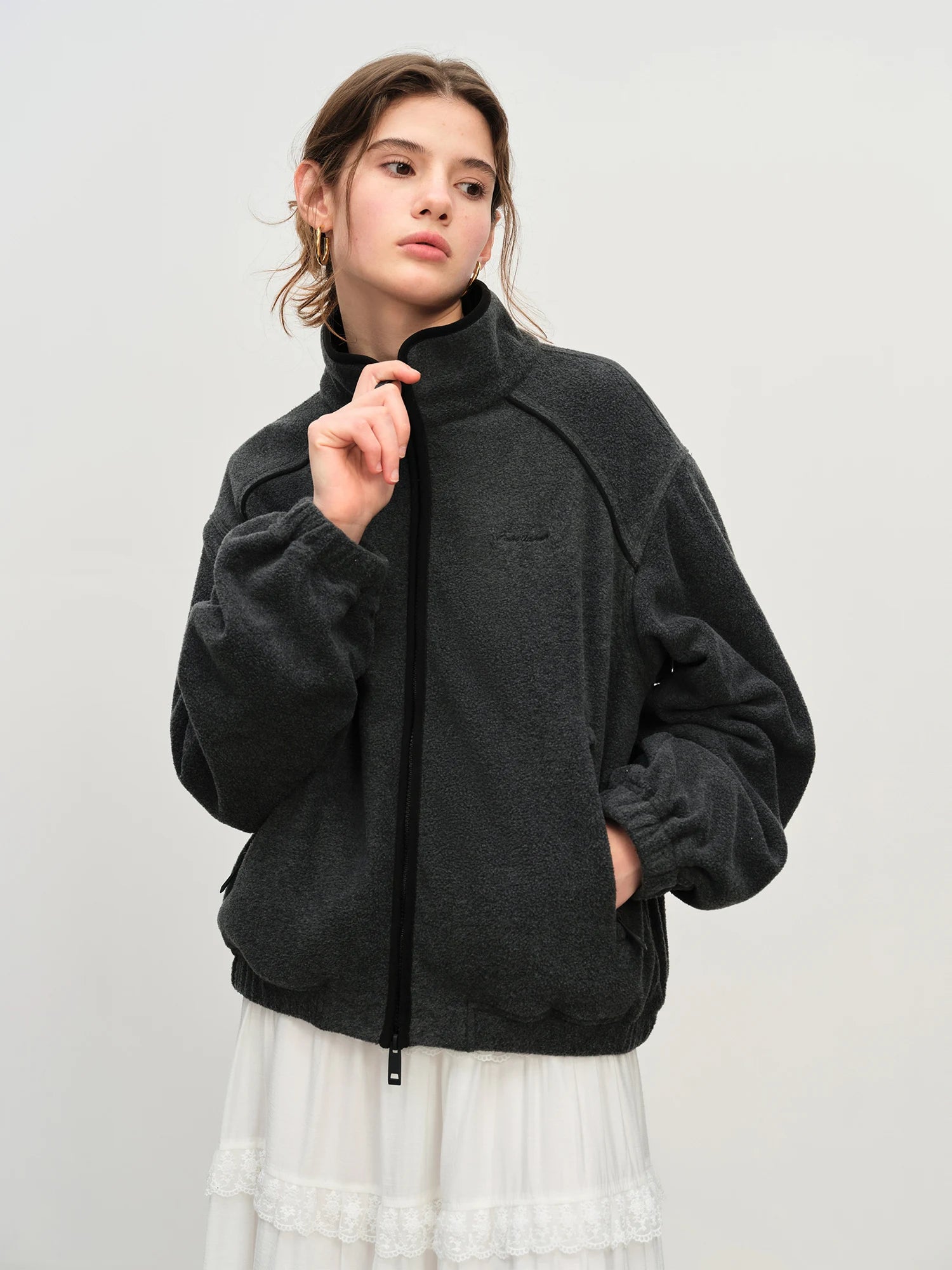 FSLE Stand Collar Raglan Casual Style Jacket for Women 2025 Autumn New Contrast Color Windproof Short Jacket All-match