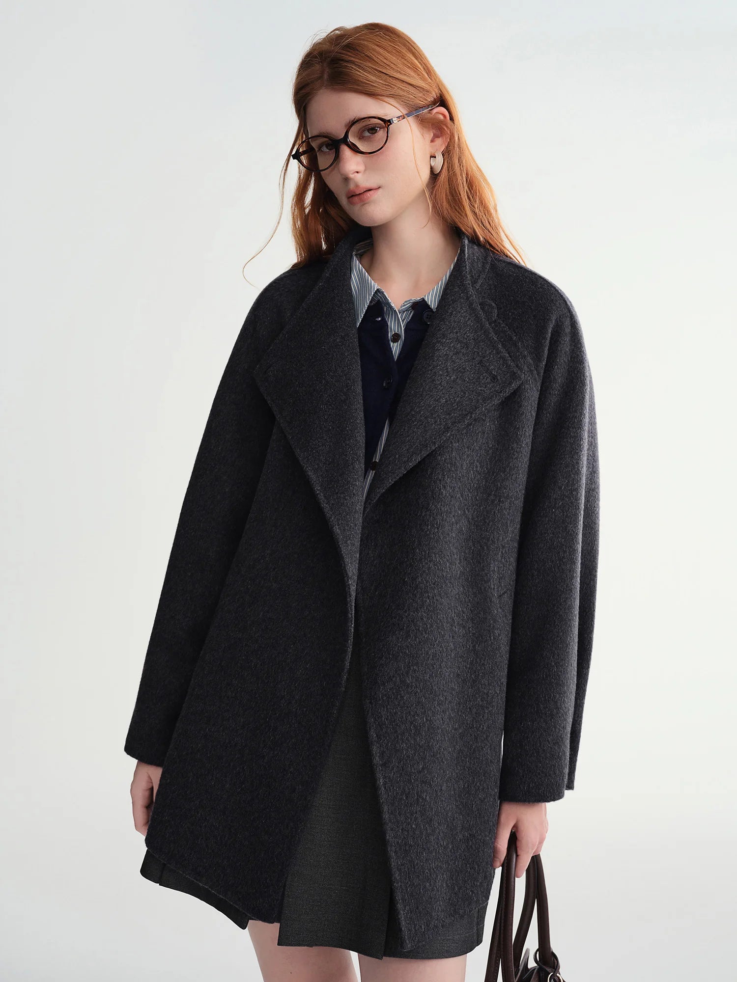 Winter 2025 Women's Short Alpaca Blend Coat - Double Faced Wool Blend Tweed Jacket with Stand Collar Casual Elegance