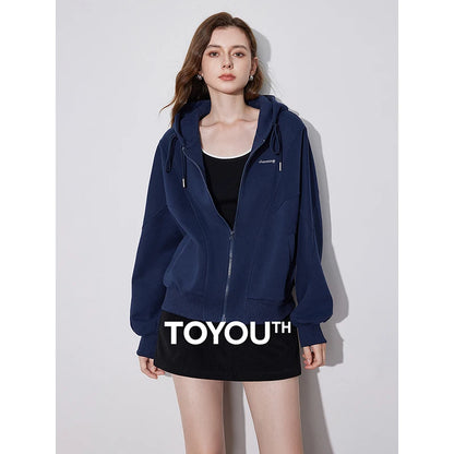 TOYOUTH Women Hoodies Sweatshirt 2024 Autumn and Winter New Letter Embroidery Zipper Hooded Casual Cardigan Jacket Coat