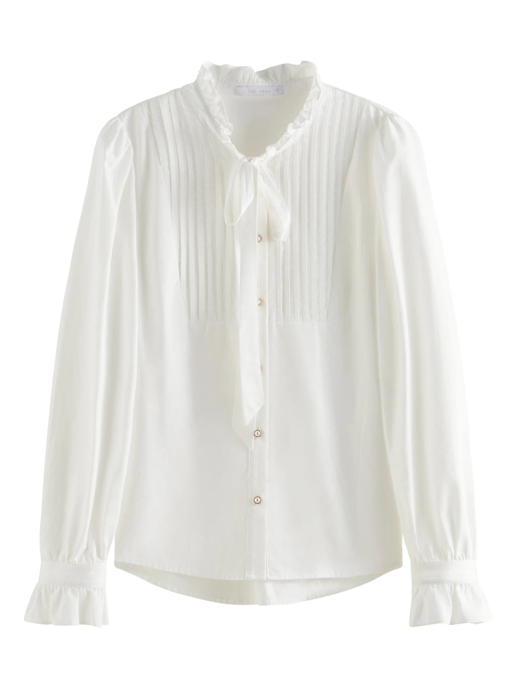 FSLE 50.2% Cotton French Style Wooden Ear Edge Tie Long-sleeve Shirt Female 2024 Fall Winter New White Versatile Shirt 24FS14522