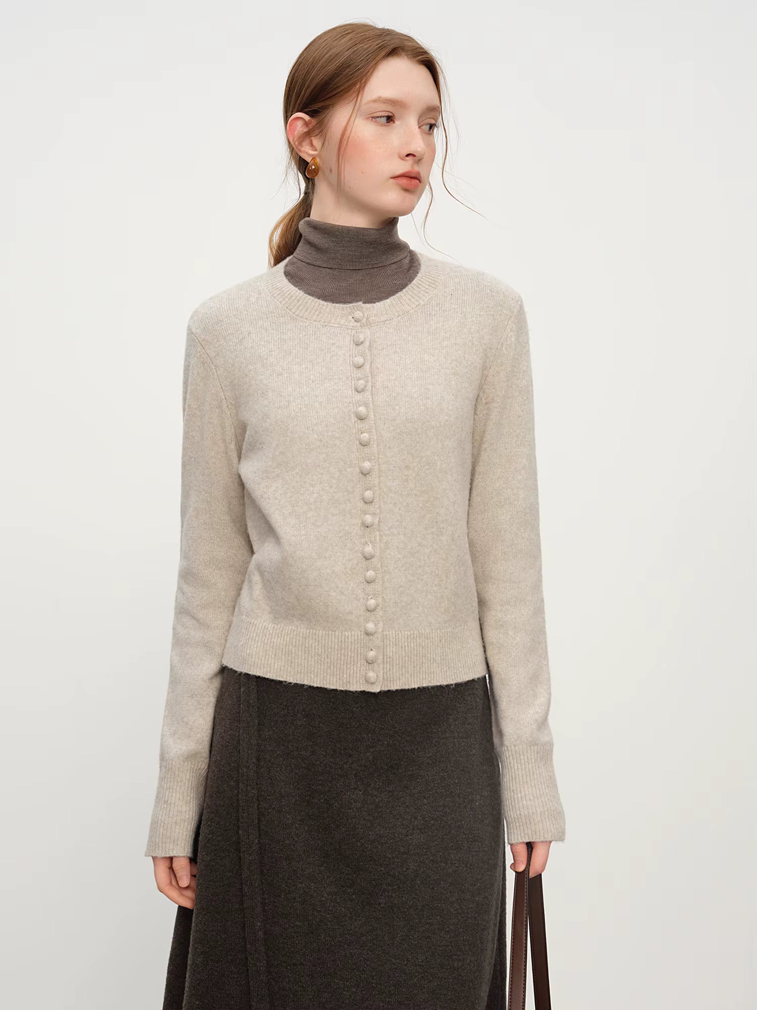 Autumn French Retro Round Neck Wool Blend Knit Cardigan Women 2025 Winter New Arrival Versatile Open Front Coatigan Chic