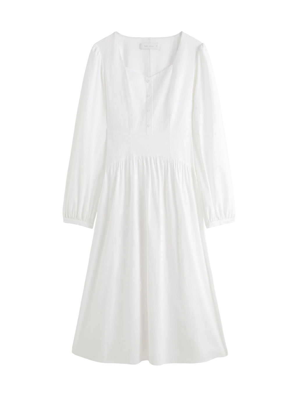 FSLE Women White Long Sleeve Dress Temperament Square Neck White High Waist Dress 2024 Autumn Solid Cotton Dress 24FS13116