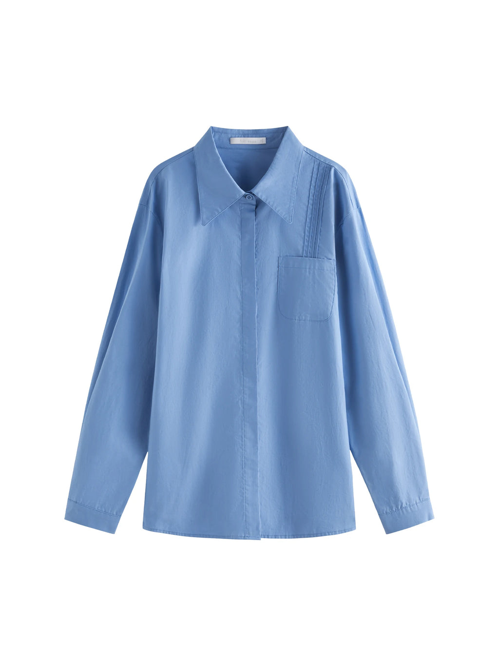 FSLE Women Long Sleeve Blouses 100% Cotton Polo Neck Female Casual Solid Shirts Commuter Blue Long Sleeve Tops 24FS14615