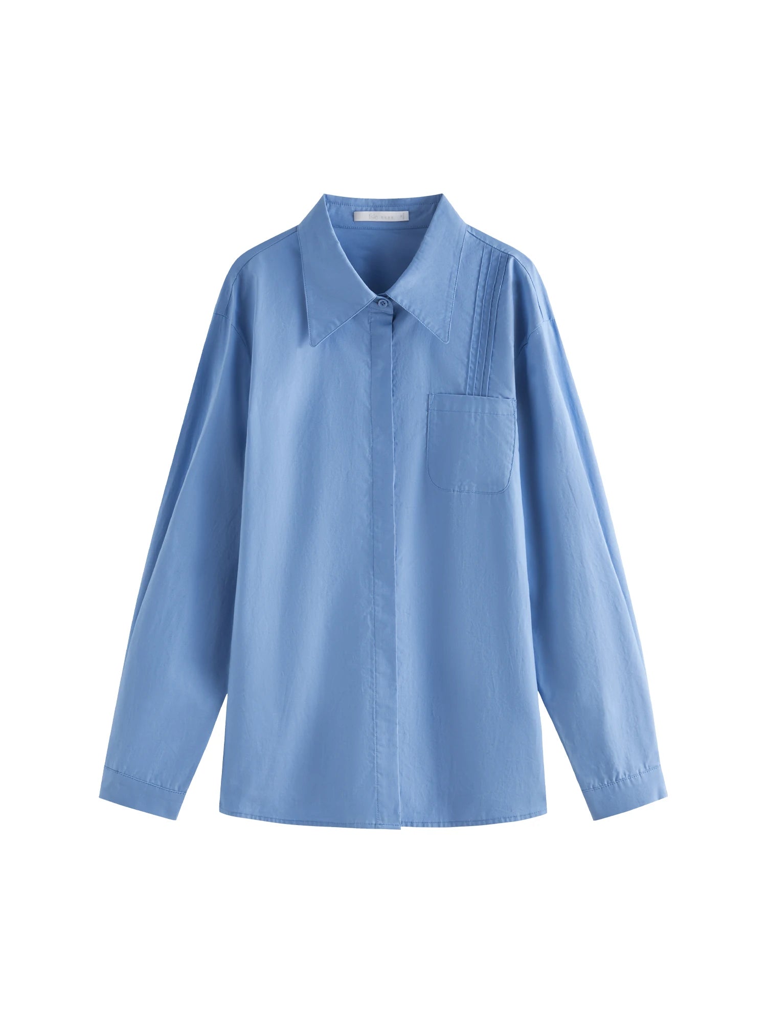 FSLE Women Long Sleeve Blouses 100% Cotton Polo Neck Female Casual Solid Shirts Commuter Blue Long Sleeve Tops 24FS14615