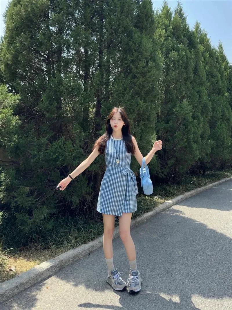 Elegant Sleeveless Y2k Mini Dress Women 2000s Casual Outwear Short Party Dress Vintage One Piece Dress Korean 2024 New  Korean
