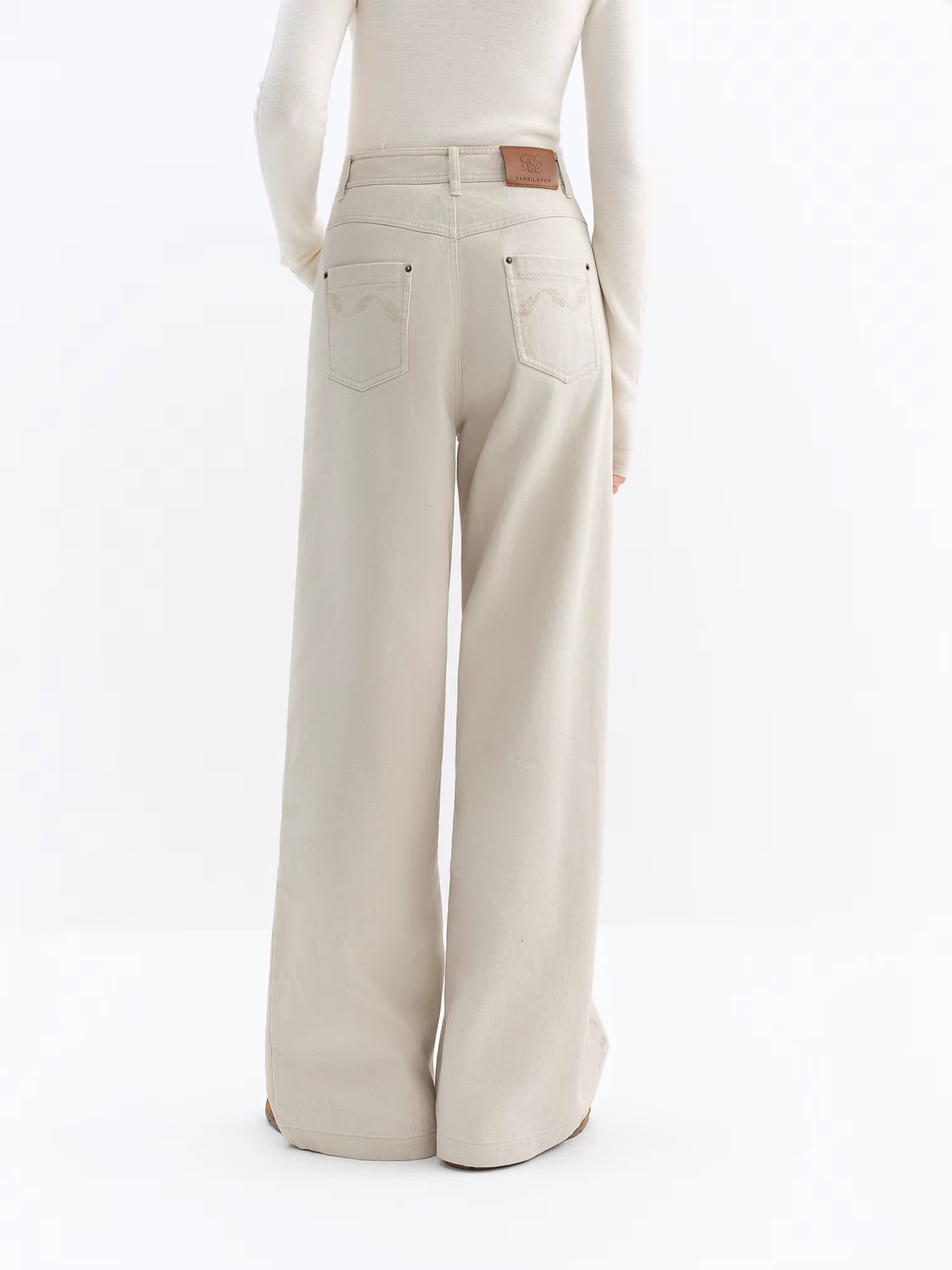 2025 Winter Women's Vintage Washed Embroidered Banana Jeans Curved High Waist Wide Leg Trousers Slim Fit Retro Pants