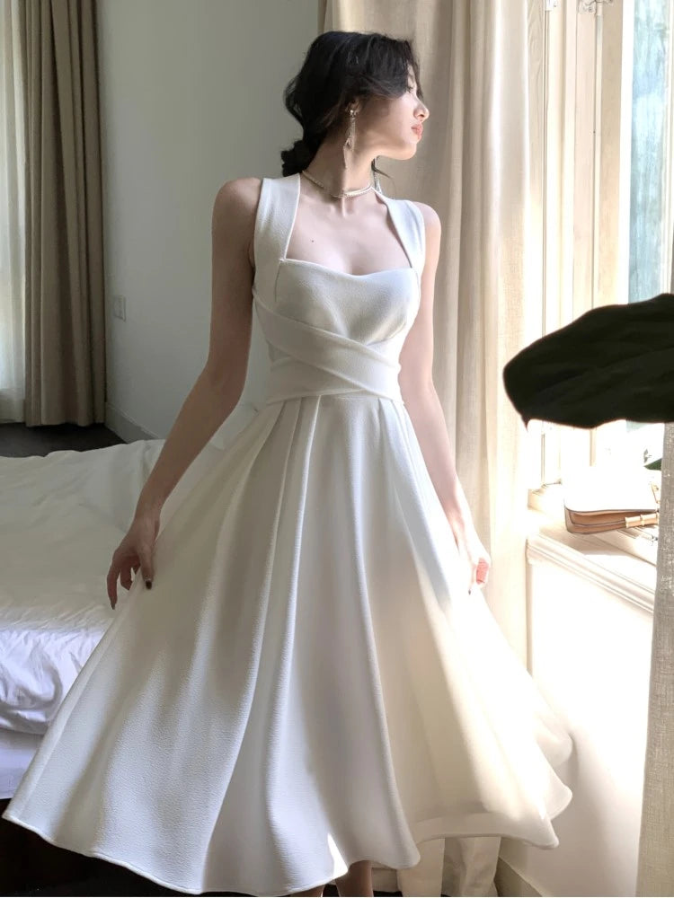 Korean Casual Bandage Elegant Midi Dress