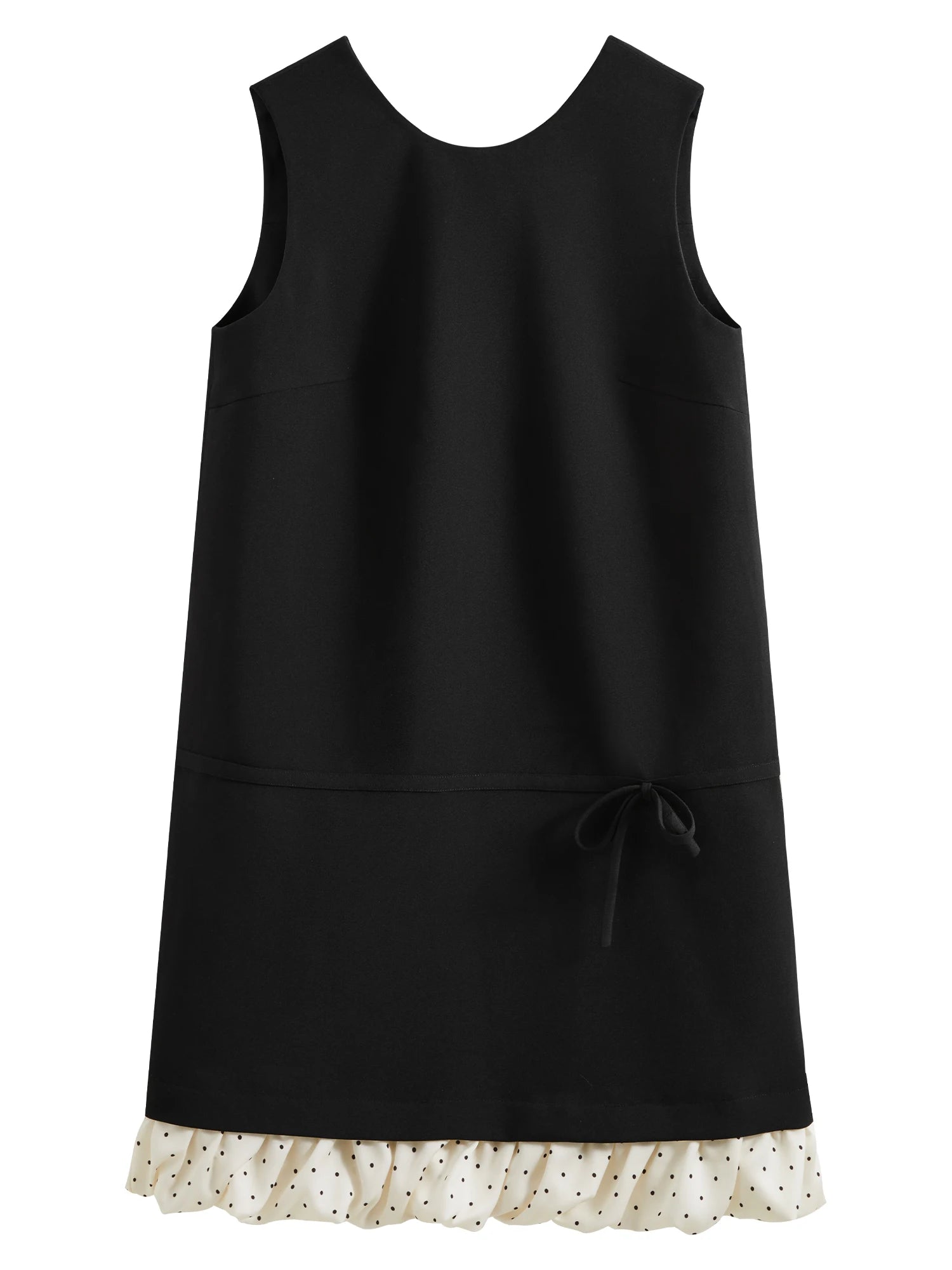 FSLE French Elegant Retro Contrast Dress Women Summer 2025 New Arrival Polka Dot Bow A-line Straight Chic Dress