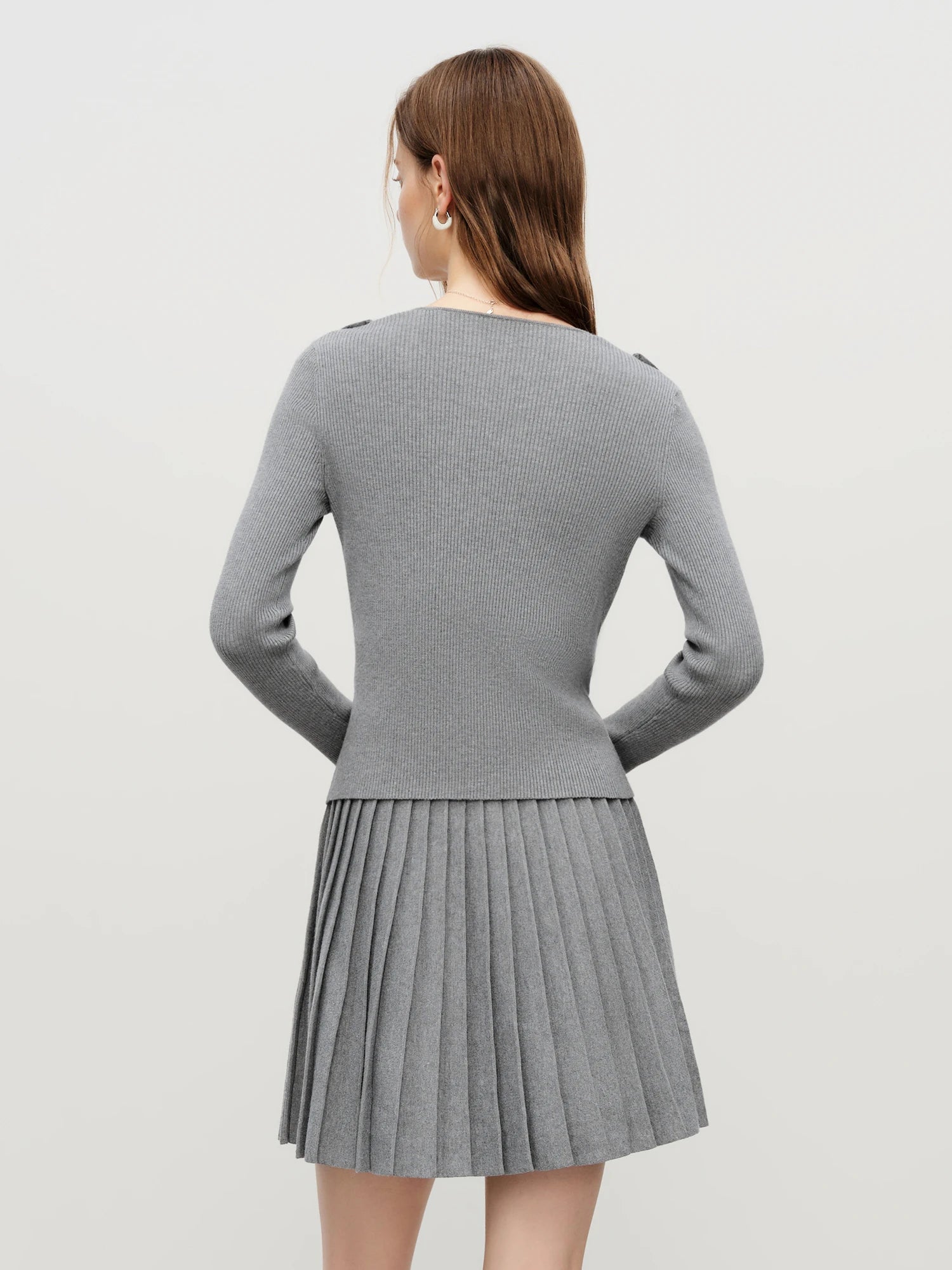 French 3D Flower Knit Sweater Two-Piece Fall Winter Slimming V-Neck Sweater Skirt Outfit Set Matching Sets Grey Skirts