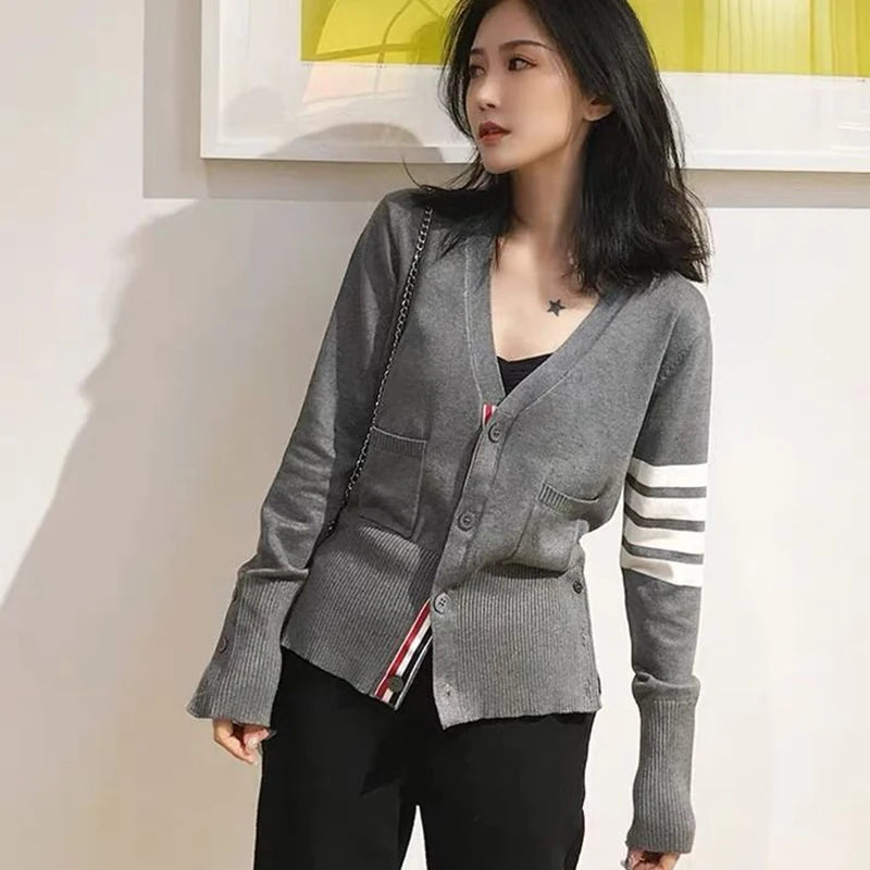 Spring Fall Knitted Sweater Korean Fashion Women Casual Long Sleeve Cardigan Kawaii Slim V-Neck Female Y2K Cashmere Clothes Tops