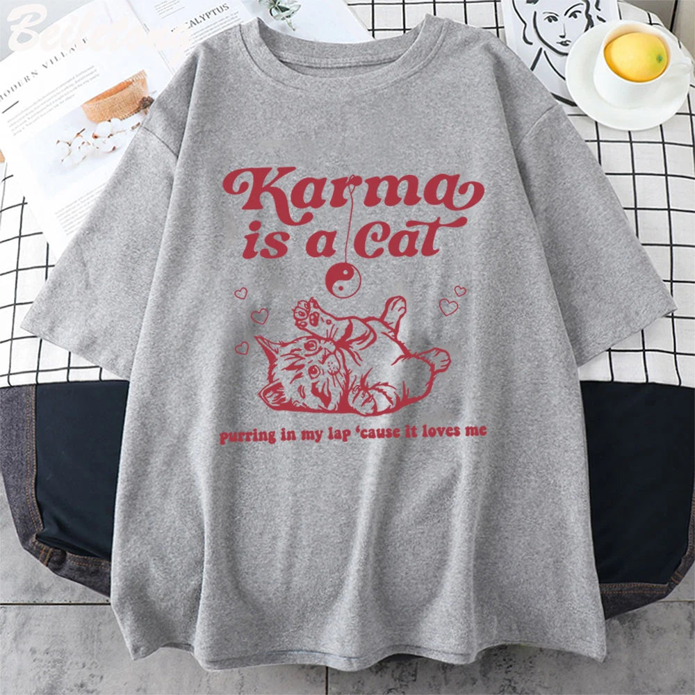 Karma Is A Cat 2023 Taylor Midnights Album Tshirt Short Tee Shirt Meet Me at Midnight Tops Camisetas Unisex Dropshipping