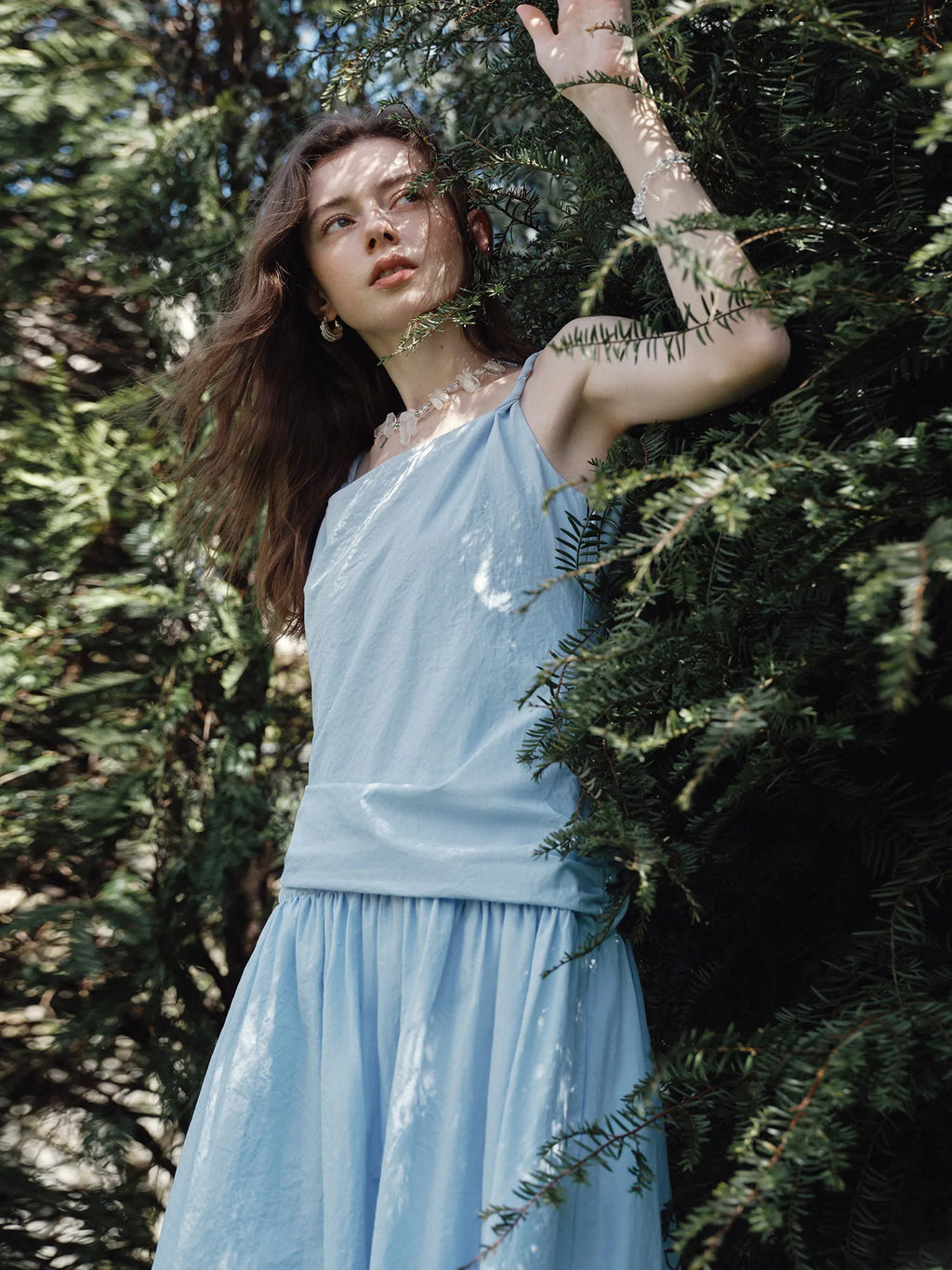 FSLE Elegant Pleated Off-Shoulder Strap Long Dress 2025 Summer New Romantic Slimming Gown for Women