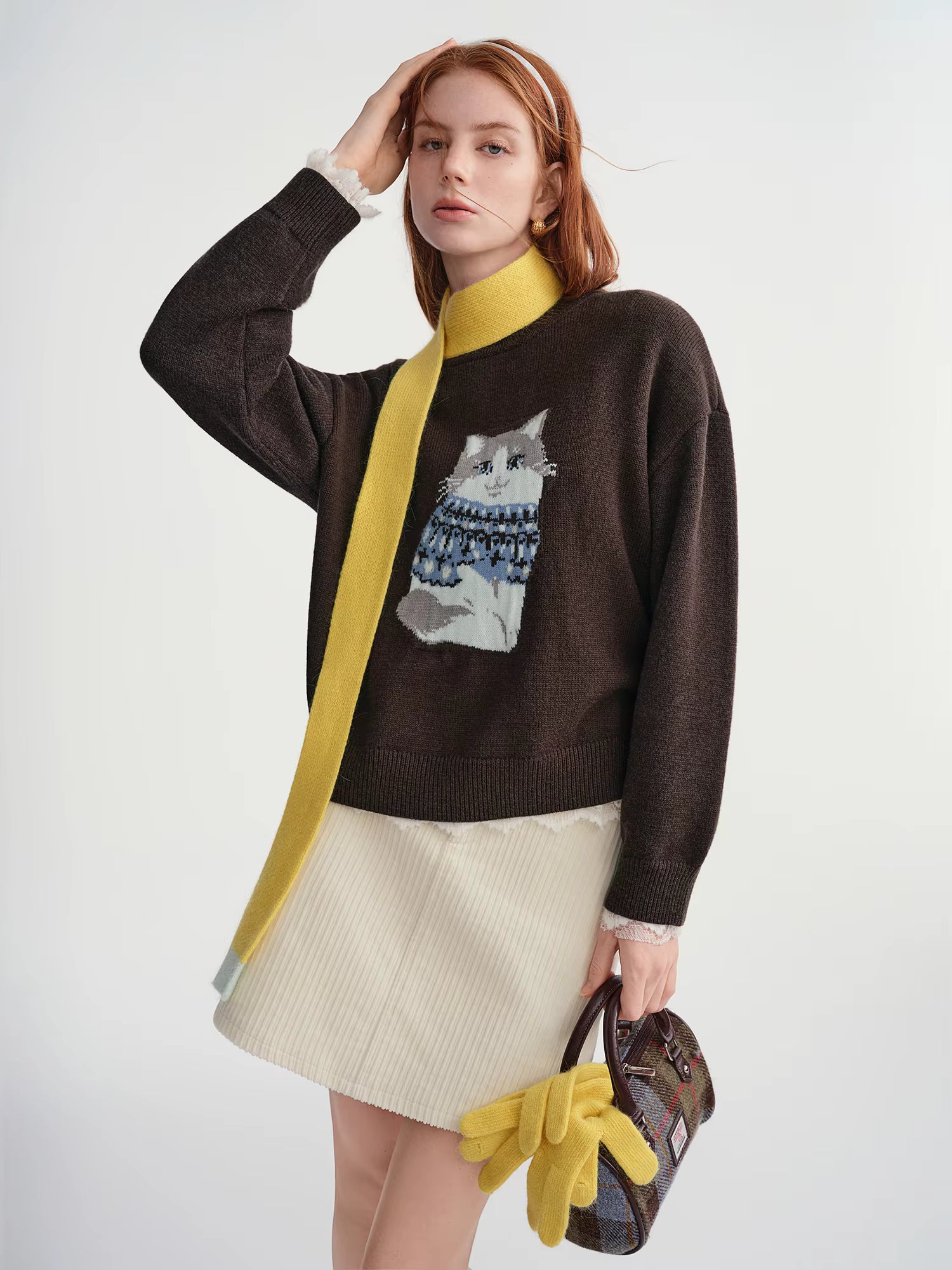 2025 Winter Women's Fun Animal Pattern Jacquard Knit Sweater - Relaxed Fit Round Neck Slimming Pullover for Casual Comfort