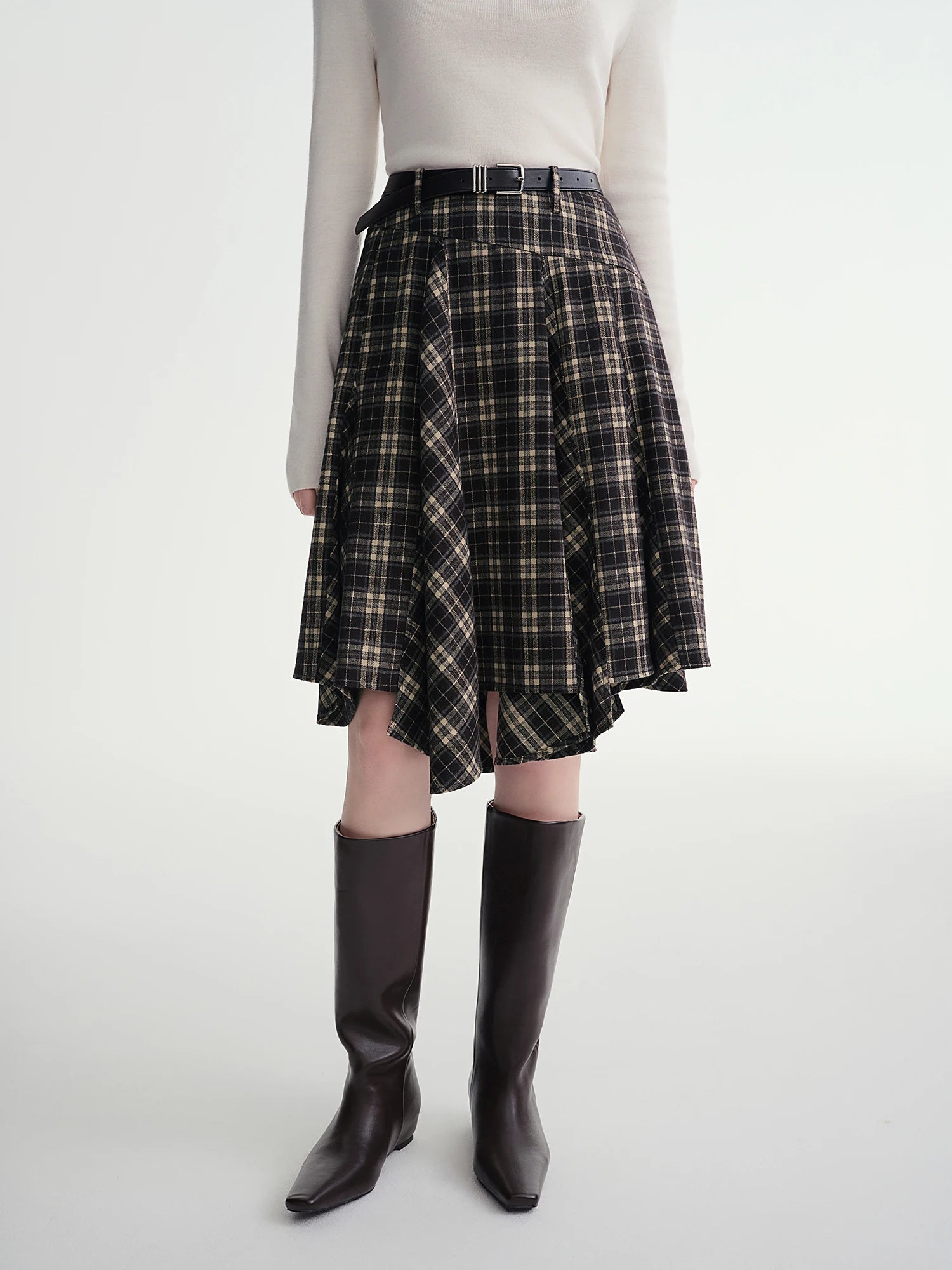 Irregular A-line Skirt 2025 Winter Skirt Women Vintage American Style Plaid Streetwear Leisure Mid-length Y2k