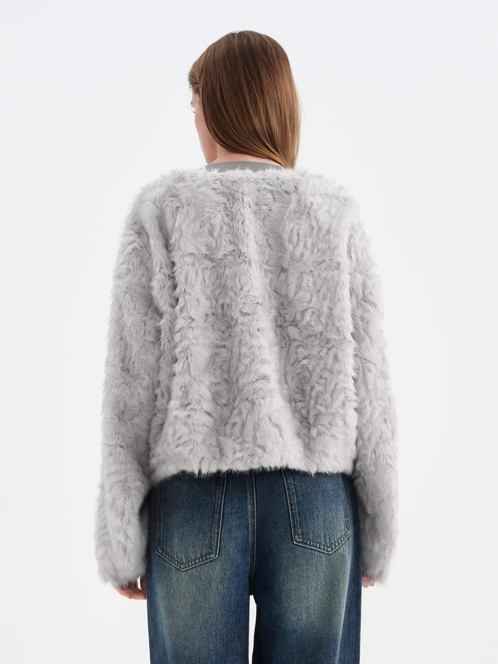 Premium Series】Faux Wool Embossed Suede Patchwork Short Jacket for Women 2025 Winter New Arrival College-Style Outerwear