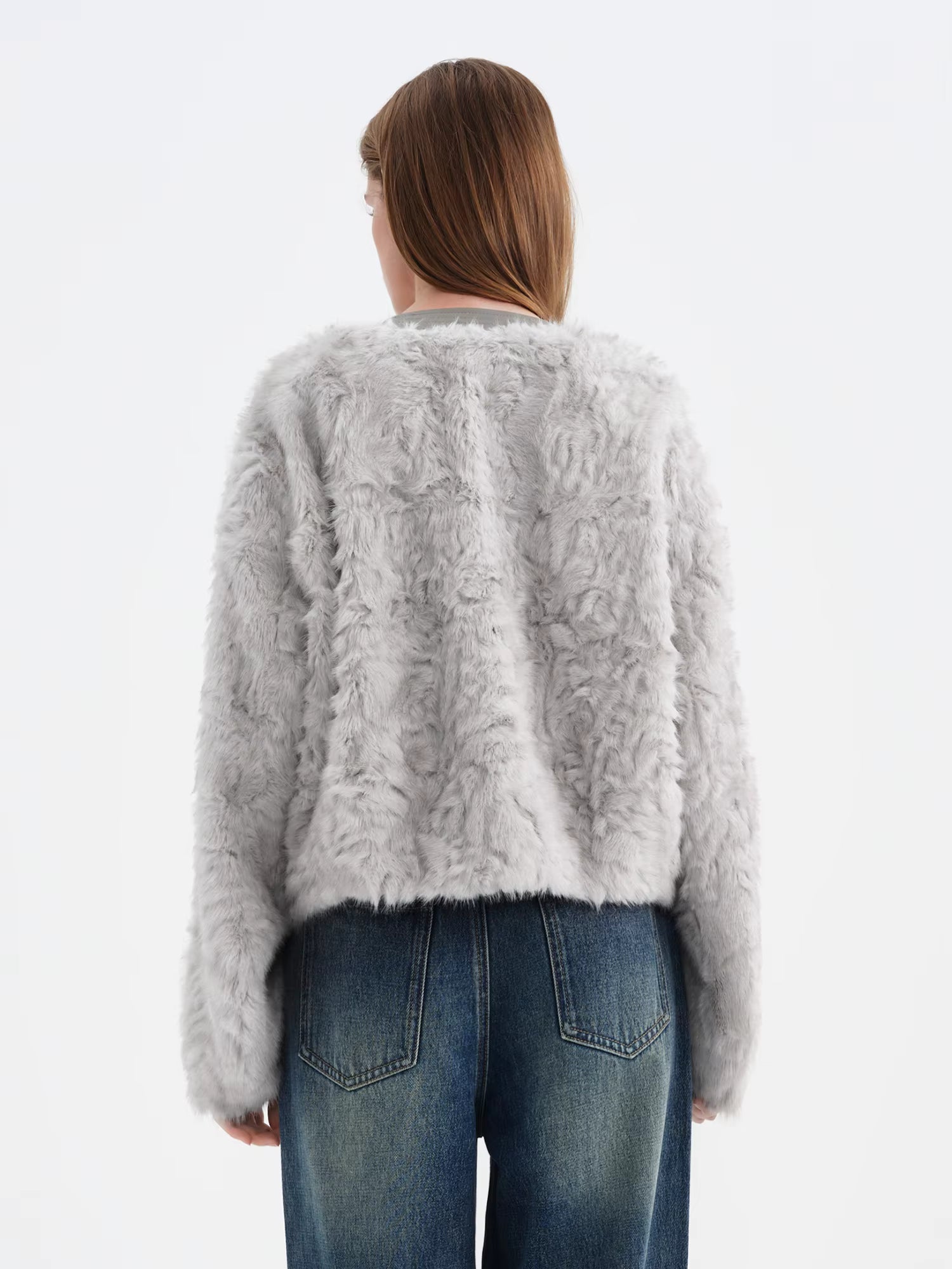 Premium Series】Faux Wool Embossed Suede Patchwork Short Jacket for Women 2025 Winter New Arrival College-Style Outerwear