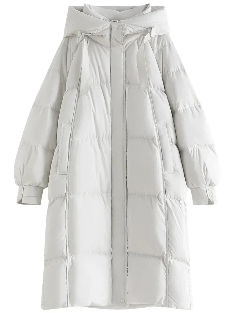 FSLE 204G Filling Capacity Winter Thicken Women Long White Down Jackets Detachable Hooded Commuter Black Mid-Length Female Coats